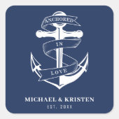 Verankerd in de liefde Blauw anker trouwjurk  Vierkante Sticker (Voorkant)
