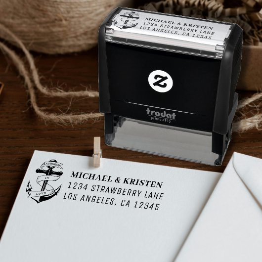 Verankerd in de liefde scheepsanker trouwadres zelfinktende stempel