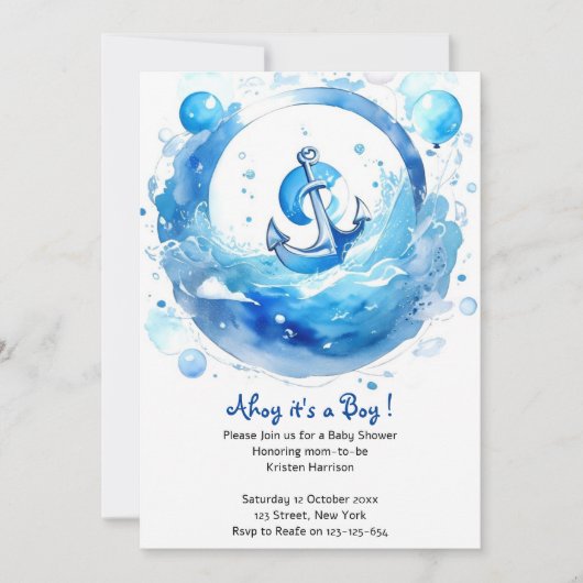 Verankerd in Joy: Nautical Boy Baby shower Kaart (Voorkant)