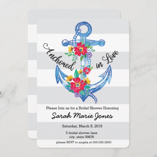 Verankerd in liefde bruids douche uitnodiging (Voorkant / Achterkant)