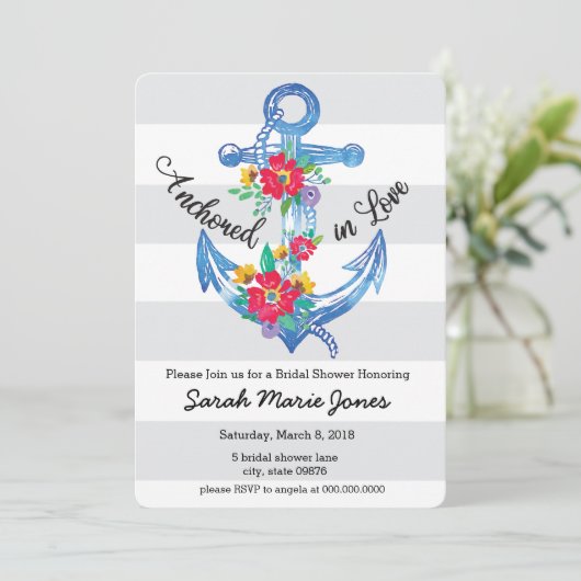 Verankerd in liefde bruids douche uitnodiging (Staand voorkant)