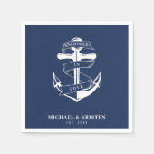 Verankerd in Liefde Nautisch Blauw Anker Bruiloft Servet (Voorkant)