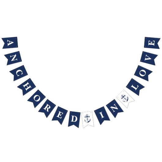 Verankerd in Liefde Nautisch Blauw Anker Bruiloft Vlaggetjes (Alle)