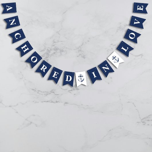 Verankerd in Liefde Nautisch Blauw Anker Bruiloft Vlaggetjes