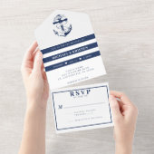 Verankerd in Liefde Wit & Blauw Anker Bruiloft All In One Uitnodiging (Afscheurbaar)