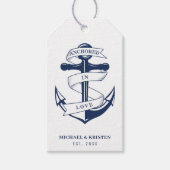 Verankerd in Liefde Wit Nautisch Anker Bruiloft Cadeaulabel (Voorkant)