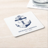 Verankerd in Liefde Wit Nautisch Anker Bruiloft Kartonnen Onderzetters (Schuin)
