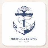 Verankerd in Liefde Wit Nautisch Anker Bruiloft Kartonnen Onderzetters (Voorkant)