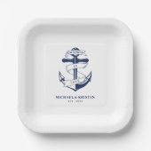 Verankerd in Liefde Wit Nautisch Anker Bruiloft Papieren Bordje (Voorkant)
