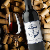 Verankerd in Liefde Wit Nautisch Anker Bruiloft Wijn Etiket