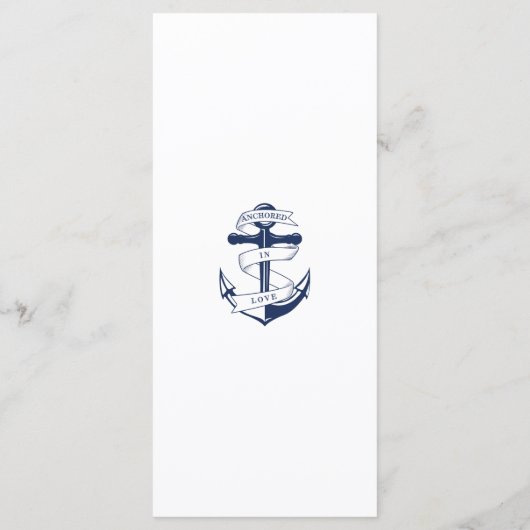 Verankerd in liefde Witte maritieme anker bruiloft Menu (Achterkant)