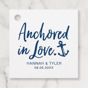 Verankerd in Love Beach Nautical Weddenschap Bedankjes Labels