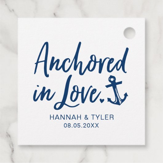 Verankerd in Love Beach Nautical Weddenschap Bedankjes Labels (Achterkant)