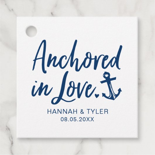Verankerd in Love Beach Nautical Weddenschap Bedankjes Labels (Voorkant)