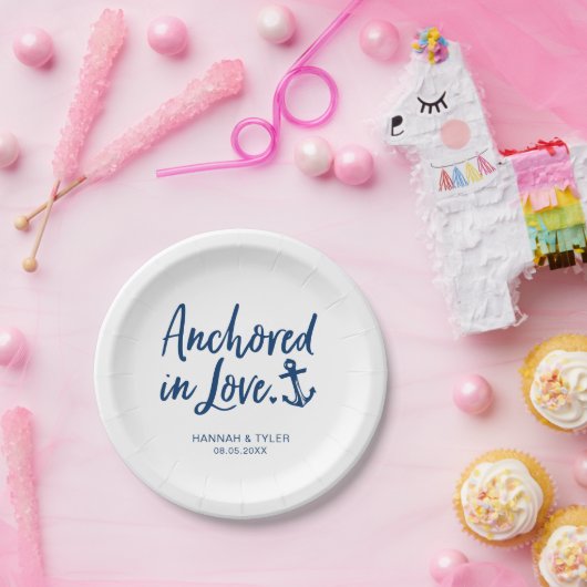 Verankerd in Love Beach Nautical Weddenschap Papieren Bordje (Feest)