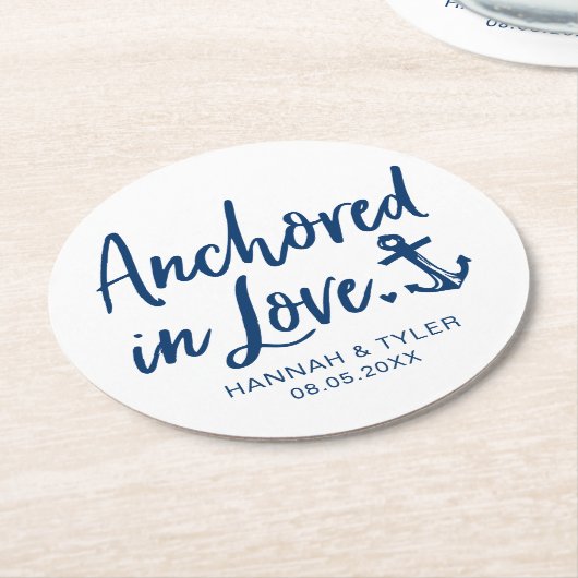 Verankerd in Love Beach Nautical Weddenschap Ronde Kartonnen Onderzetter (Gebogen)