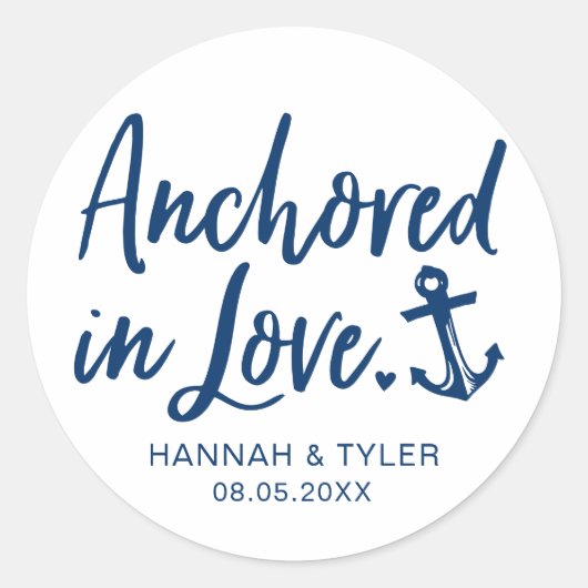 Verankerd in Love Beach Nautical Weddenschap Ronde Sticker (Voorkant)