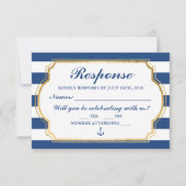 Verankerd in Nautical Anchor Stripe RSVP Kaartje (Voorkant)
