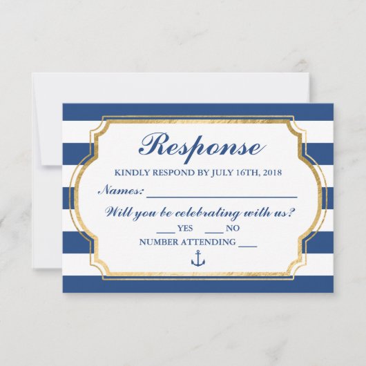 Verankerd in Nautical Anchor Stripe RSVP Kaartje (Voorkant)
