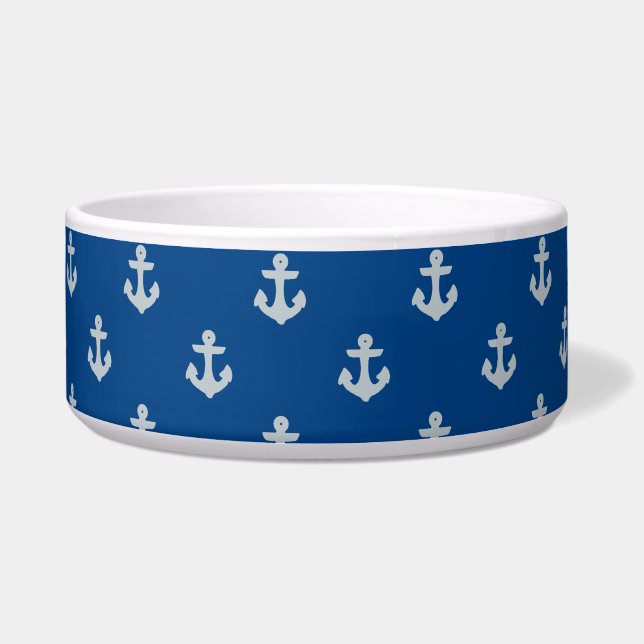 Verankerd in Ocean Navy Blue Dog Bowl Voerbakje (Voorkant)