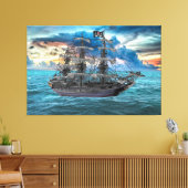 VERANKERD PIRATENSCHIP BIJ ZONSONDERGANG CANVAS AFDRUK (Insitu (Woonkamer))
