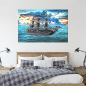 VERANKERD PIRATENSCHIP BIJ ZONSONDERGANG CANVAS AFDRUK (Insitu (Slaapkamer))