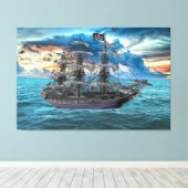 VERANKERD PIRATENSCHIP BIJ ZONSONDERGANG CANVAS AFDRUK (Insitu (Houten vloer))