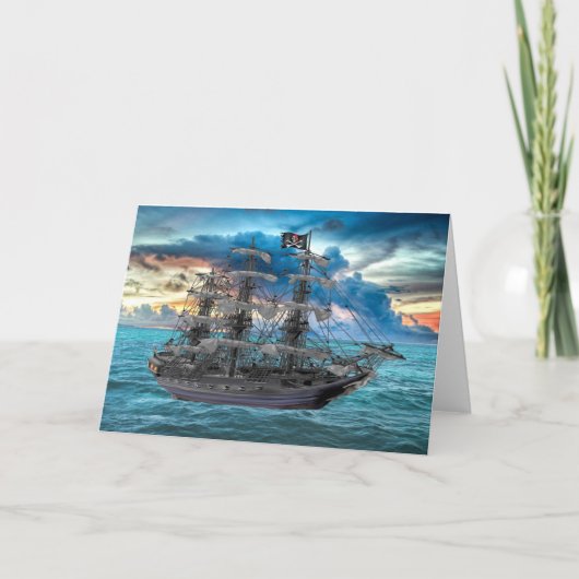 VERANKERD PIRATENSCHIP BIJ ZONSONDERGANG KAART (Voorkant)