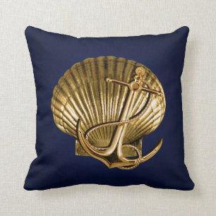 Verankerd Seashell Nautical   marine en goud Kussen