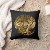 Verankerd Seashell Nautical | zwart en goud Kussen (Deken)