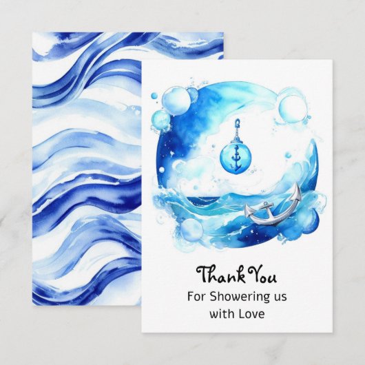 Verankerde liefde nautische jongen Baby shower Bedankkaart (Voorkant / Achterkant)
