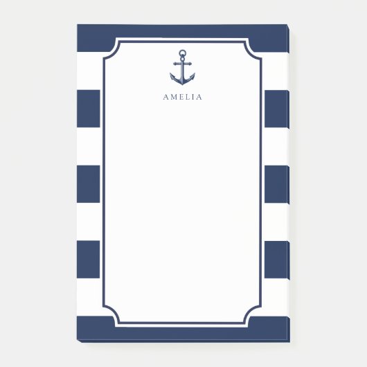 Verankerde naam | Navy Blue Nautical Thed Post-it® Notes (Voorkant)