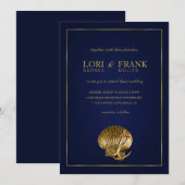 Verankerde Nautical Wedding Seashell | marine en g Kaart (Voorkant / Achterkant)