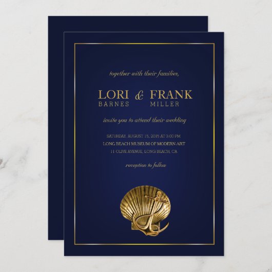 Verankerde Nautical Wedding Seashell | marine en g Kaart (Voorkant / Achterkant)