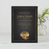 Verankerde Nautical Wedding Seashell | zwart en go Kaart (Staand voorkant)