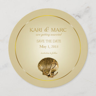 Verankerde Schelpen Save the Date   ecru & goud Kaart