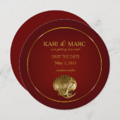 Verankerde Schelpen Save the Date | wijnrood Kaart (Voorkant / Achterkant)