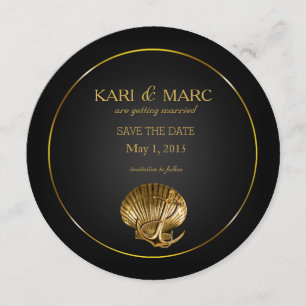 Verankerde Schelpen Save the Date   zwart & goud Kaart