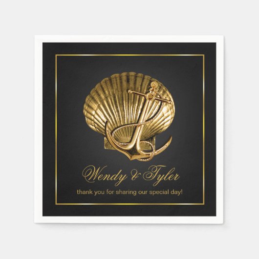 Verankerde Seashell Nautische Cocktail | Zwart en Servetten (Voorkant)