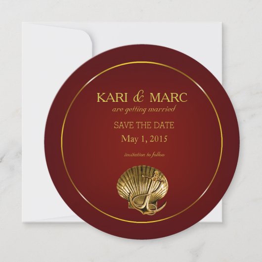 Verankerde Zeeschelp Save the Date | burgundy Kaart (Voorkant)