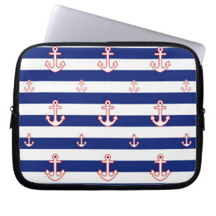 Verankers op het Nautisch Patroon van Stripes Laptop Sleeve