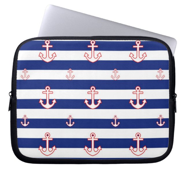 Verankers op het Nautisch Patroon van Stripes Laptop Sleeve (Voorkant)