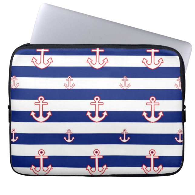Verankers op het Nautisch Patroon van Stripes Laptop Sleeve (Voorkant)