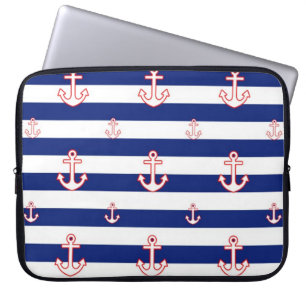 Verankers op het Nautisch Patroon van Stripes Laptop Sleeve