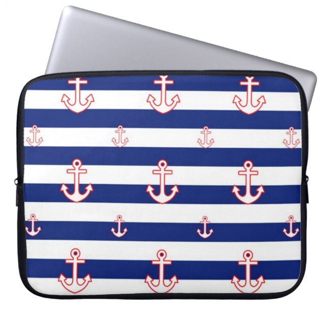 Verankers op het Nautisch Patroon van Stripes Laptop Sleeve (Voorkant)