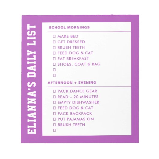 Verantwoordelijkheid die Klaar AM PM Checklist Kin Notitieblok (Voorkant)