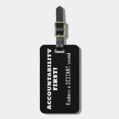 Verantwoording eerst, vriendelijkheid tweede bagagelabel (Voorkant verticaal)