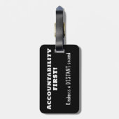 Verantwoording eerst, vriendelijkheid tweede bagagelabel (Achterkant verticaal)