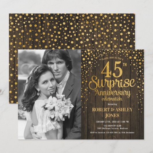 Veras 45ste jubileum met foto - hout goud kaart (Voorkant / Achterkant)