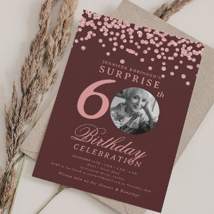 VERASSING 60 Verjaardag Rose Goud Confetti Burgund Kaart